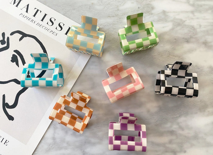 Pink Checkered Hair Clip