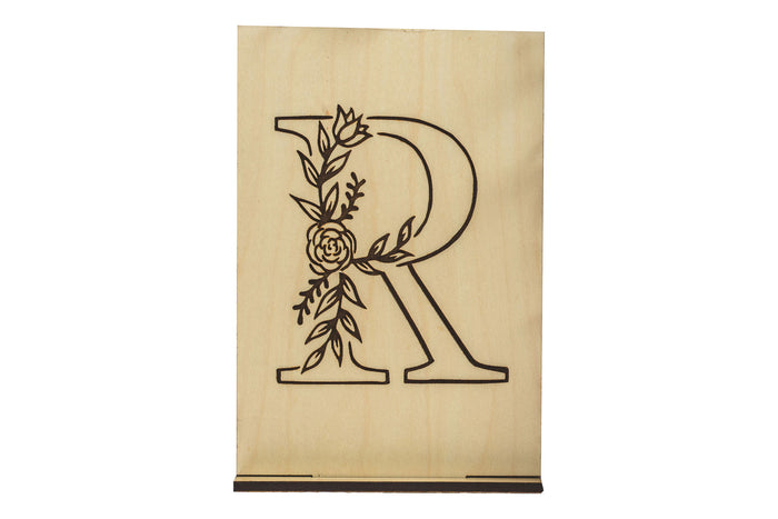 Monogram R Wood Card