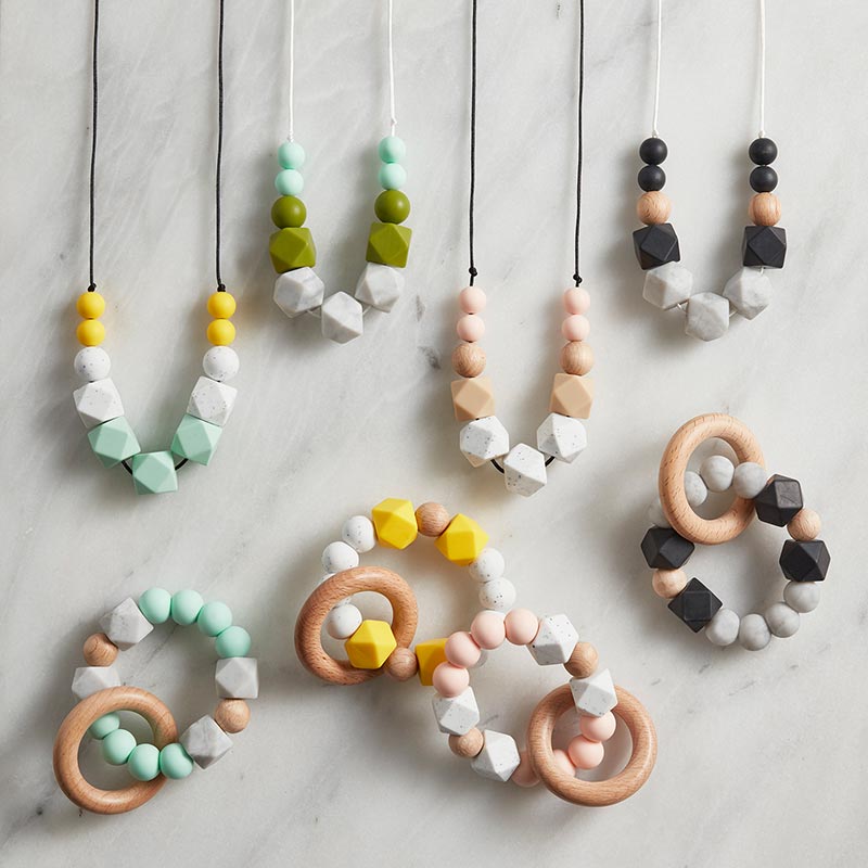 Silicone & Wood Teether - Mint Marble